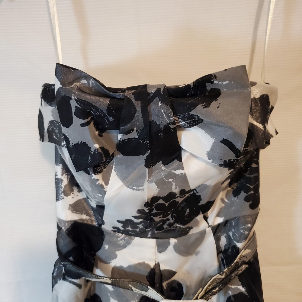 White House Black Market Sz 00 Black White Floral Strapless Dress Cocktail/Prom - Picture 2 of 7